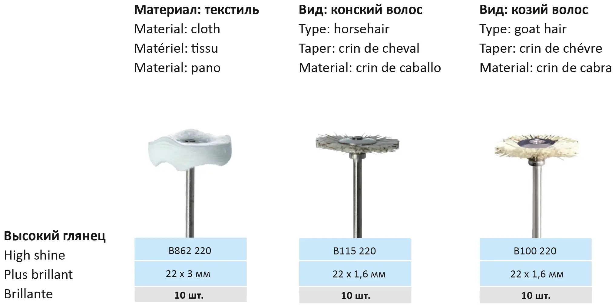 B100220 Диск щетка средняя (козий ворс) размер 22мм*1,6мм прямой наконечник  HORICO купить в STOMMARKET.RU по цене 236 ₽