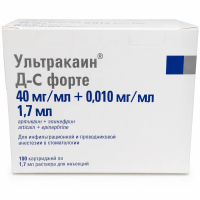 Ультракаин Д-С форте 1:100000, 100 картриджей по 1,7мл., Септодонт (ТК=8уп)