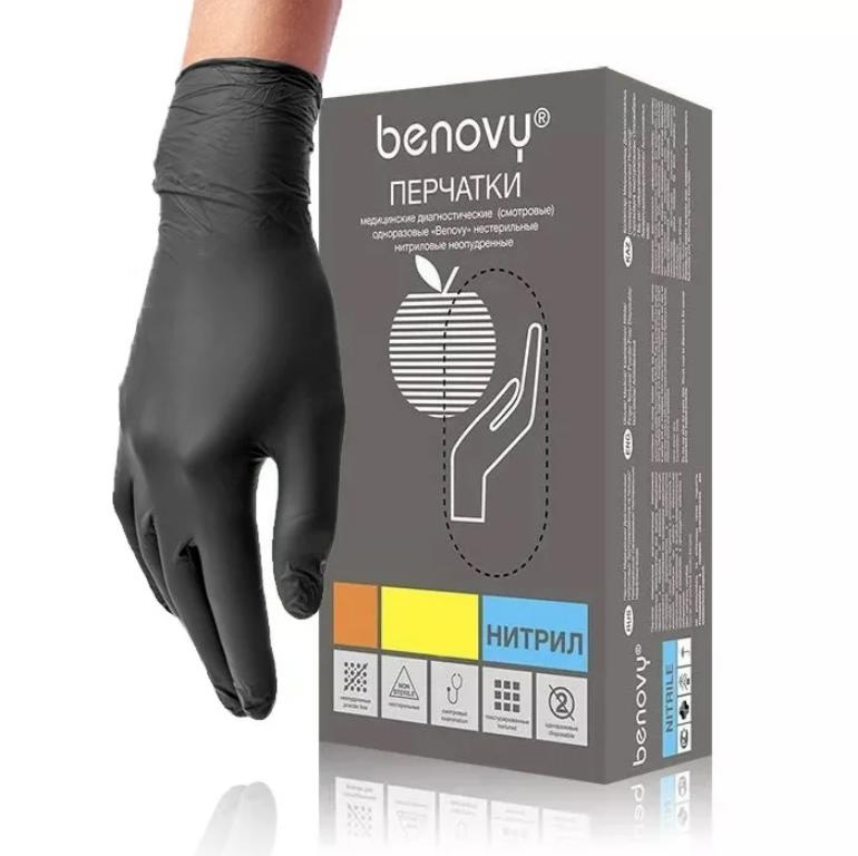 Benovy перчатки купить. Перчатки Бенови черные нитрил. Перчатки Benovy нитрил черные. Перчатки нитриловые черные l (уп. 50 Пар) Benovy. Benovy XS нитрил 100 пар.