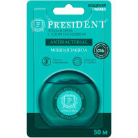 Зубная нить PRESIDENT Antibacterial с хлоргексидином 50м арт.201