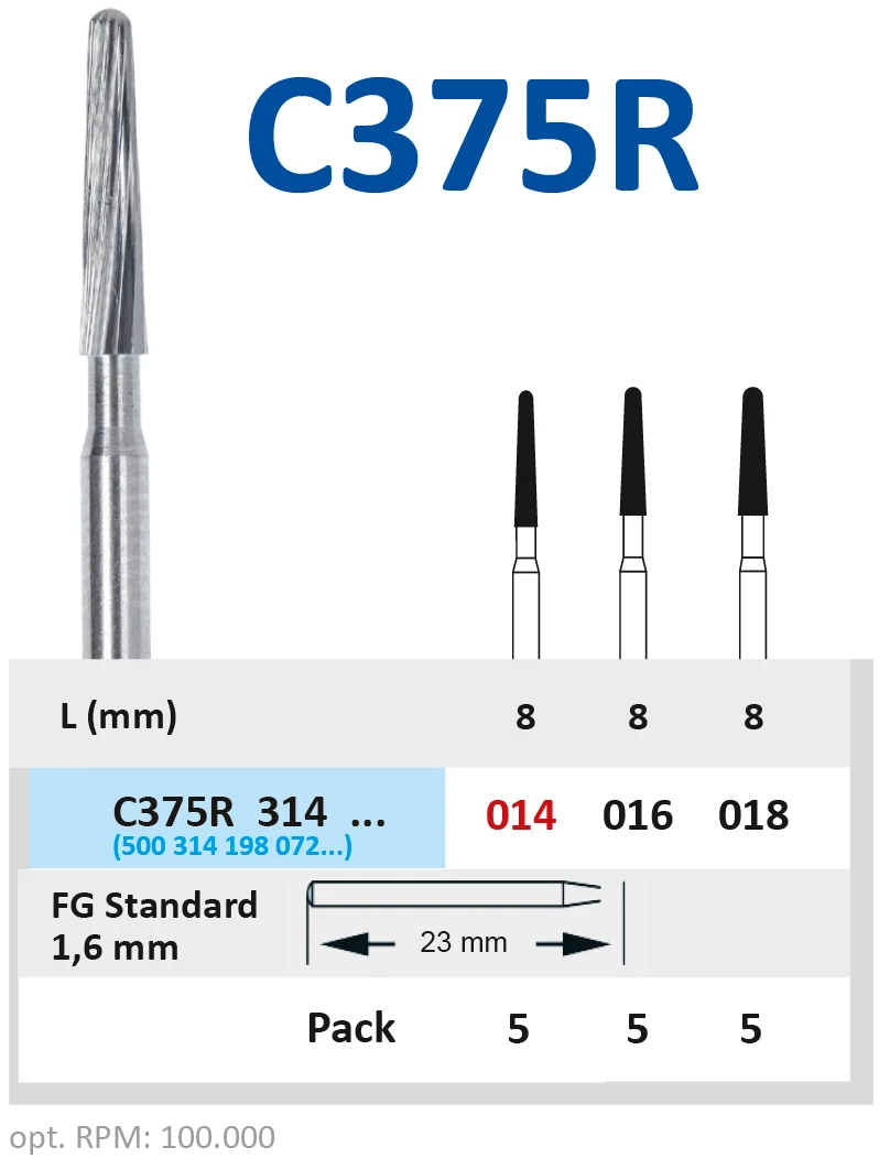 C375R314016 Бор твердосплавный для ТН - конус закругленный - 016 финир 12  граней HORICO купить в STOMMARKET.RU по цене 512 ₽