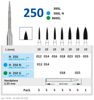 H250025 Бор алмазный H - пламя заостренное - 025 серый HORICO