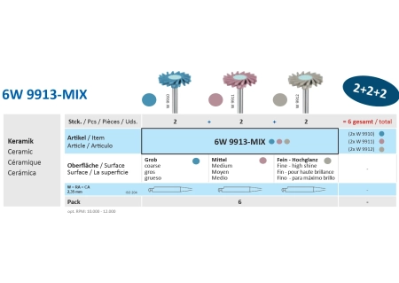 6W9913-MIX (с прорезями) - набор полировка керамики, угловой наконечник, Ø 14мм., H