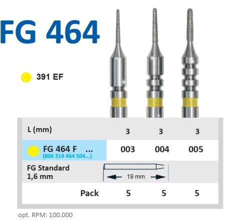 kit cali-bur набор алмазных боров fg - конус закругленный -003/004/ 005 желтый horico