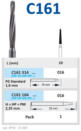 C161104016 Бор твердосплавный - фреза по Линдеманну - 016  прямой наконечник для препарации кости  H