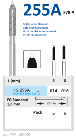 fg255a014 бор алмазный fg - торпеда c проводником (пин) - 014 серый horico