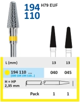 194110040 фреза твс - конус - 040 жёлтый насечка крестообразная мелкая, метал/сплавы, композиты, тит