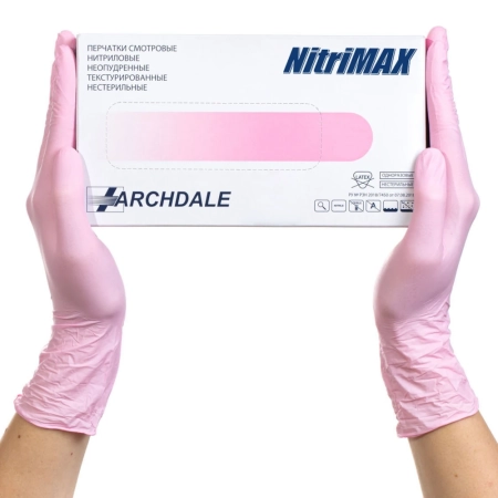Перчатки нитриловые NitriMAX р-р: XS розовые 3.8г - B761XS (50 пар) ARCHDALE