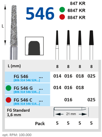 FG546018 Бор алмазный FG - конус усеченный с закругленными краями - 018 серый HORICO