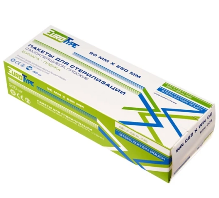Пакеты для стерилизации 90мм х 260мм (200шт), EuroType Россия (ТК=10шт)