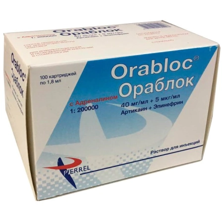 Ораблок Артикаин 40мг/мл + Эпинефрин 5мкг/мл, 4% 1:200 000 (100 картриджей по 1.8 мл) Pierrel