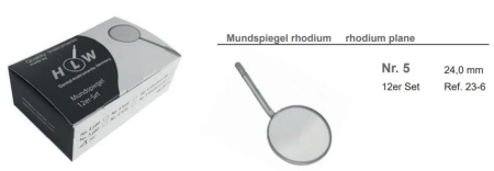зеркало стоматологическое №5 - 24мм - родий - упаковка 12 штук (hlw dental instruments)