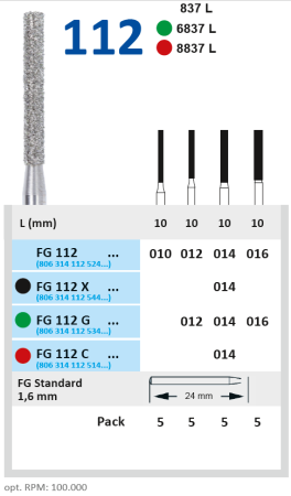 FG112X014 Бор алмазный FG - цилиндр- 014 черный HORICO