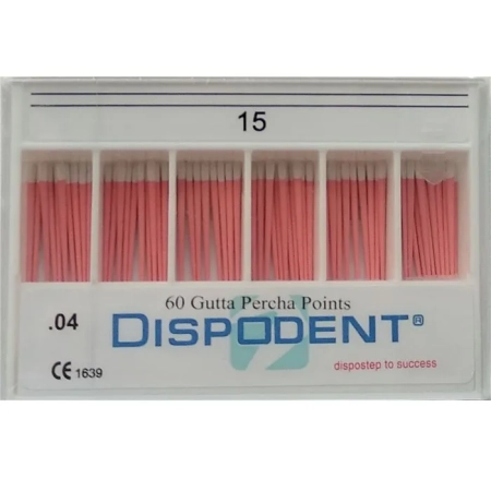 Штифты гуттаперчевые эндоканальные (Конусность .04)  Dispodent № 15,  60 шт.