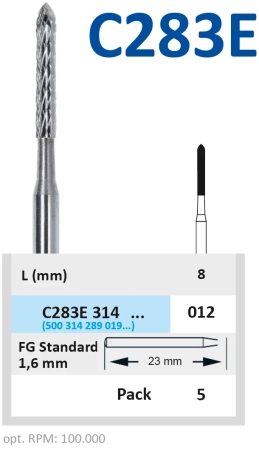 C283E314012 Бор твердосплавный - торпеда - 012 финир 12 граней турбинный наконечник  HORICO