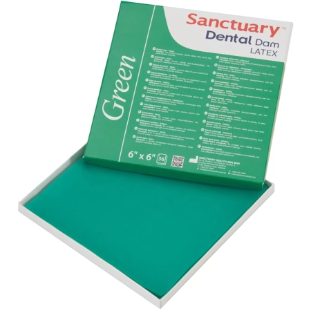 латексные листы dental dam зеленый, плотный, 152 мм х 152 мм, мята (36 шт) sanctuary