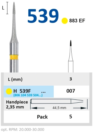 H539F007 Бор алмазный H - конус остроконечный - 007 желтый HORICO