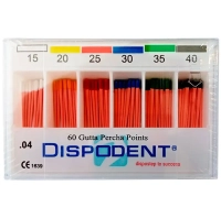 штифты гуттаперчевые эндоканальные (конусность .04)  dispodent № 15-40,  60 шт.