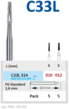 c33l314012 бор твердосплавный - цилиндр - 012  турбинный  наконечник  horico