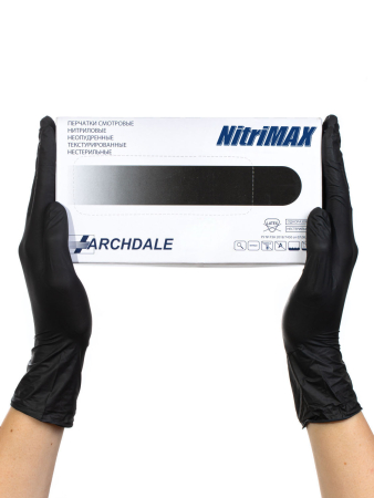 Перчатки нитриловые NitriMAX р-р: L черные 3.5г (50 пар) ARCHDALE Россия
