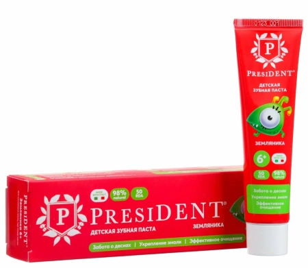 детская зубная паста president 6+ земляника (50 rda), 50г