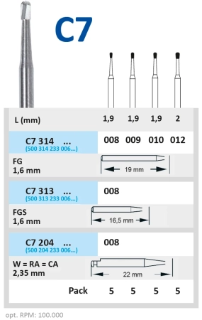 C7204008 Бор твердосплавный - грушевидный - 008  угловой наконечник  HORICO