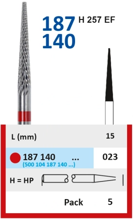 187140023 Фреза твс - конус - 023 красный насечка крестообразная мелкая, метал/сплавы, пластмасса, H