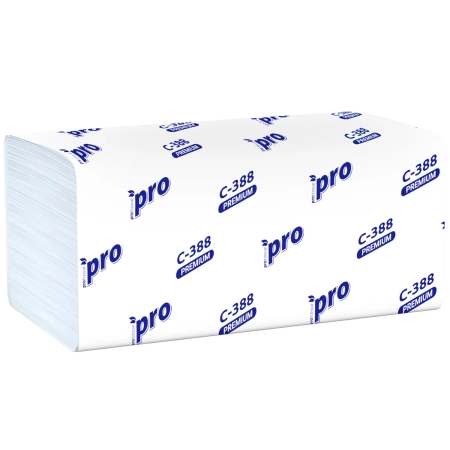 Полотенца бумажные V-сложения PROtissue C-388 ПРЕМИУМ, 180 листов, 3-слоя, белые (ТК=20уп)
