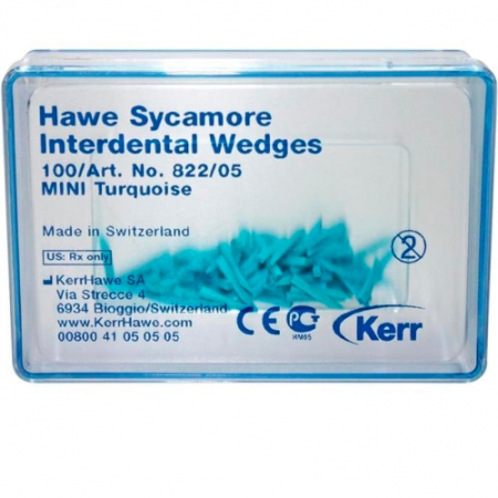 Клинья деревянные Hawe Sycamore Interdental Wedges, №822/05 (бирюзовые), 100шт., Kerr