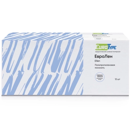 ЕВРОЛЕН нить L=75 см USP 4/0, игла 17 мм колющая 1/2 (12 шт) EuroType