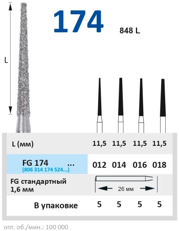 fg174016 бор алмазный fg - конус усеченный - 016 серый horico