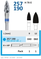 257190040 фреза твс - пламя - 040 синий насечка крестообразная стандарт, мет/сплавы, пластмасса