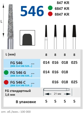 fg546g014 бор алмазный fg - конус усеченный с закругленными краями - 014 зеленый horico