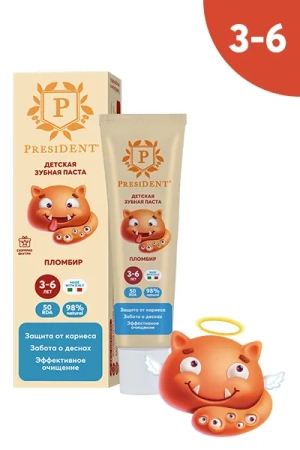 Детская зубная паста President 3-6  Пломбир (50 RDA), 43г