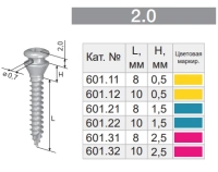 мини-имплантат ортодонтический, d=2.0 мм, l=8 мм, h=1.5 мм, конмет
