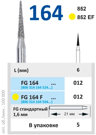 FG164012 Бор алмазный FG - конус остроконечный - 012 серый HORICO