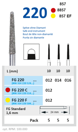 FG220C012 Бор алмазный FG - конус с безопасным концом - 012 красный HORICO
