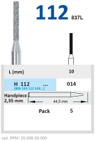 h112014 бор алмазный h - цилиндр  - 014 серый horico