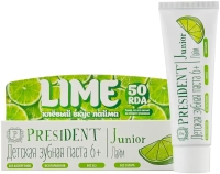 детская зубная паста president junior 6+ со вкусом лайма, 50мл