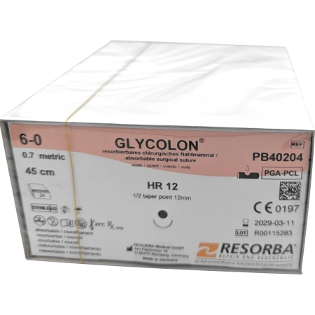 Гликолон (фиолетовый) шовный материал L=45см USP 6/0 HR 12 24шт/уп RESORBA