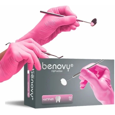 Перчатки нитриловые «BENOVY» DF282K3 Розовые M 50 пар