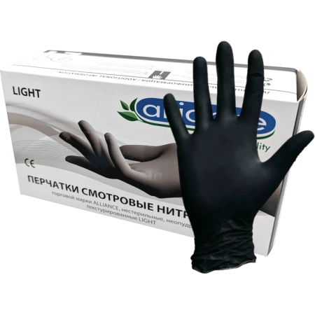 Перчатки нитриловые Alliance р-р: M Черные 3.5 г, 50 пар