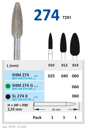 SHM274060 Бор алмазный H - пламя заостренное, серый  - 060 HORICO