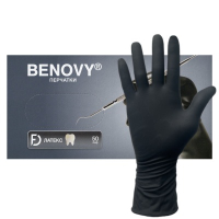 перчатки "benovy" high density латексные смотровые цвет: черные, размер: l ,50 пар