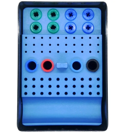 эндобокс для насадок 4 скалера, 4 имплантов, 30 боров hp/fg, 30файлов, 4 гуттаперчи и полиров, 011е