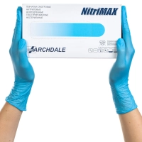 перчатки нитриловые nitrimax р-р: l голубые 3г (50 пар) archdale