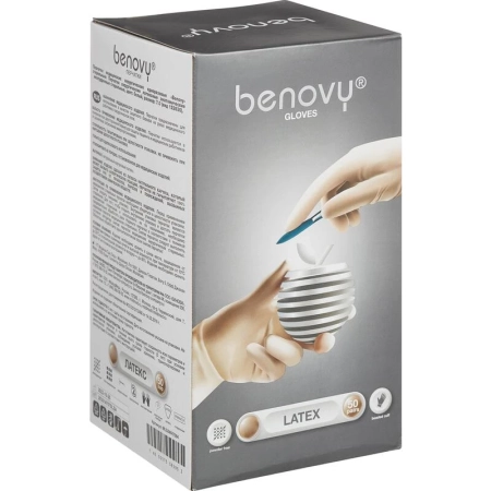 Перчатки латексные хирургические «BENOVY» B129KE6 белые, р-р 8.5, 50 пар