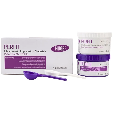 PERFIT Putty Hand-Mix (TYPE 0) (400+400г) - А-силикон, базовый слой, HUGE Dental