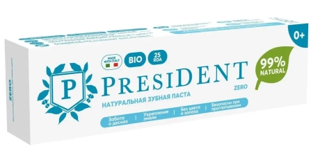 детская зубная паста president 0+ zero (25 rda), 32г