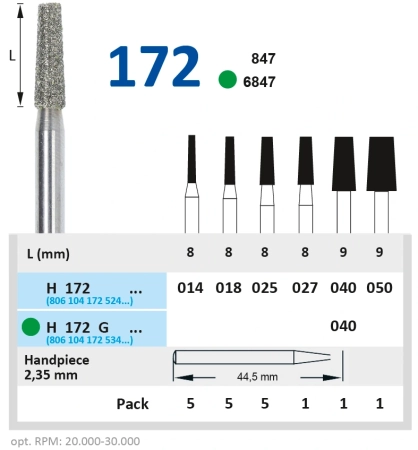 H172050 Бор алмазный H - конус усеченный - 050 серый HORICO